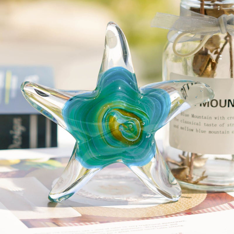 QFkris 5" Glass Star Fish, Crystal Handmade Glass Blown Table Decor, Starfish Figurine, Collectible Ornament,Clear and Green Valentines Day Gift for Women - Image 4